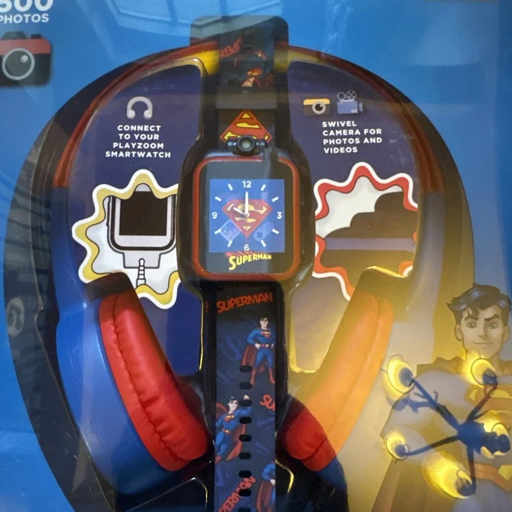 Playzoom‎ Superman Kids Smartwatch with Headphones Set Blue Red New NIB Ages 4+